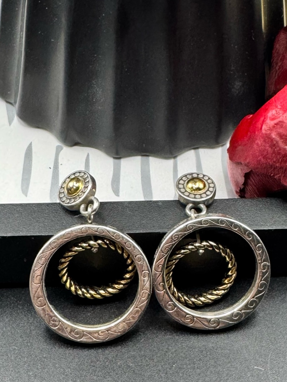 Brighton Halo Two-Tone Double Hoop Drop Earrings